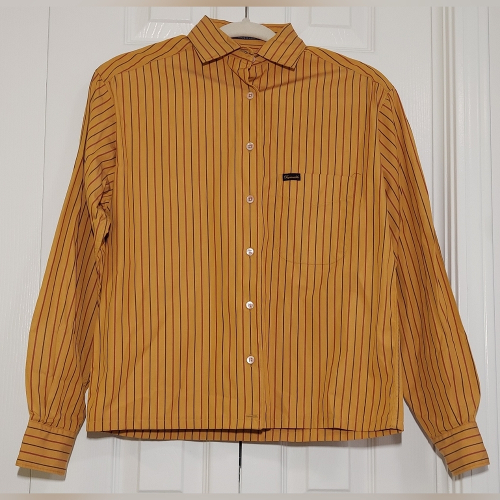 Façonnable Top, Size XS, Buttondown Shirt, Mustard Yellow, Stripes
